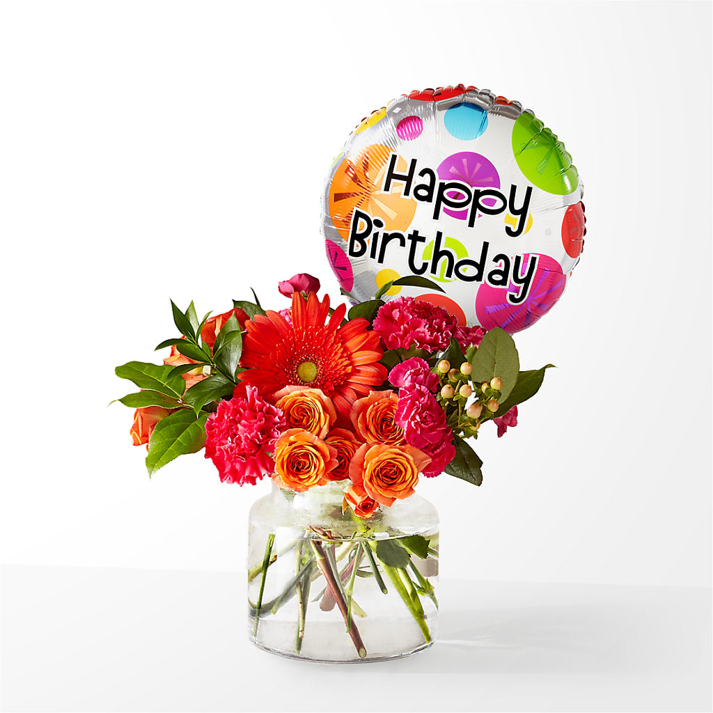 Fiesta Bouquet with Birthday Balloon – Hummelstown Flowers, Hummelstown PA