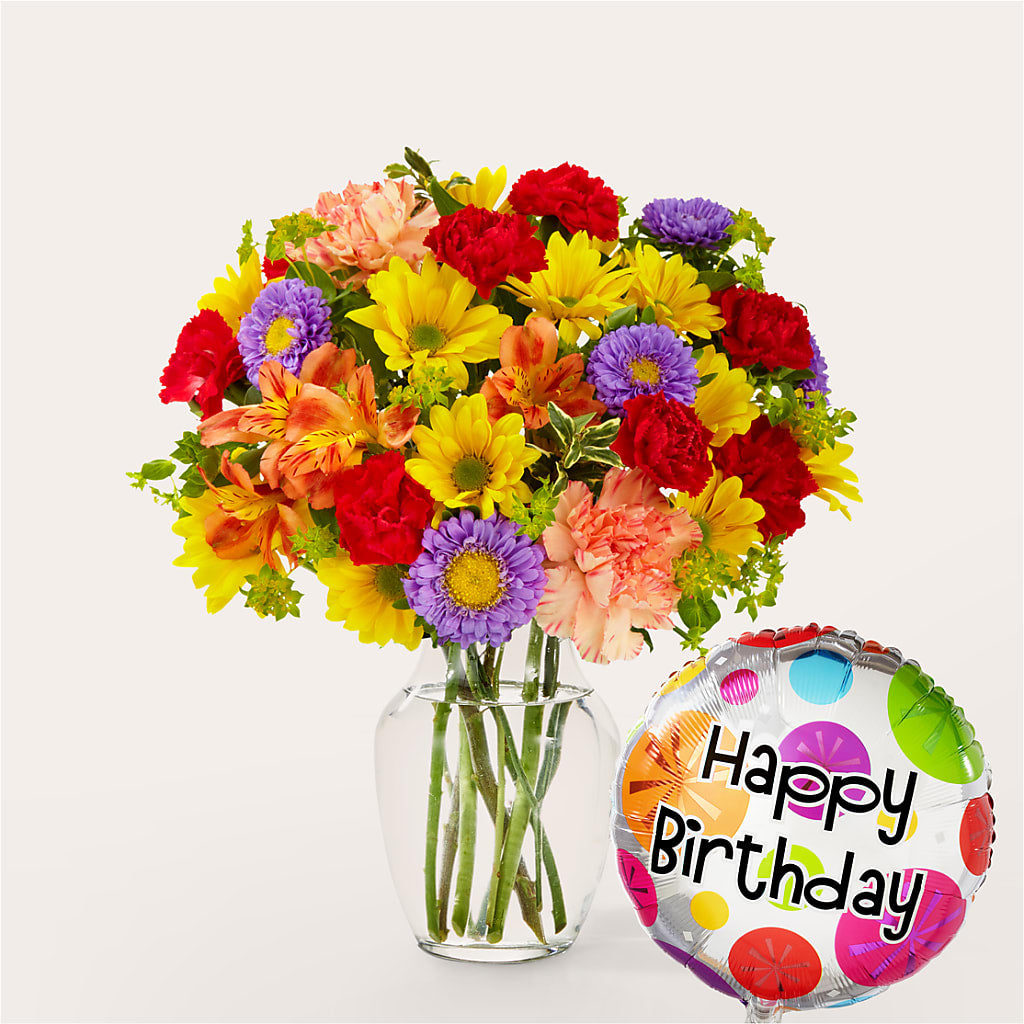 Kaleidoscope Bouquet with Birthday Balloon – Hummelstown Flowers, Hummelstown PA