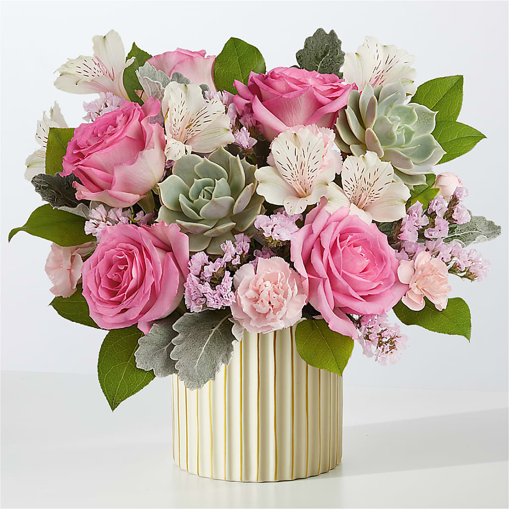 Dusty Rose Bouquet with Ivory Vase – Hummelstown Flowers, Hummelstown PA