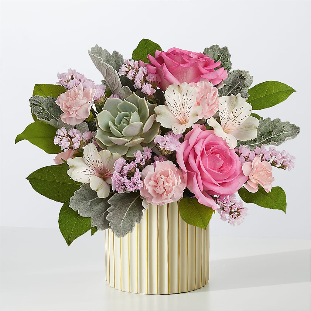 Dusty Rose Bouquet with Ivory Vase – Hummelstown Flowers, Hummelstown PA