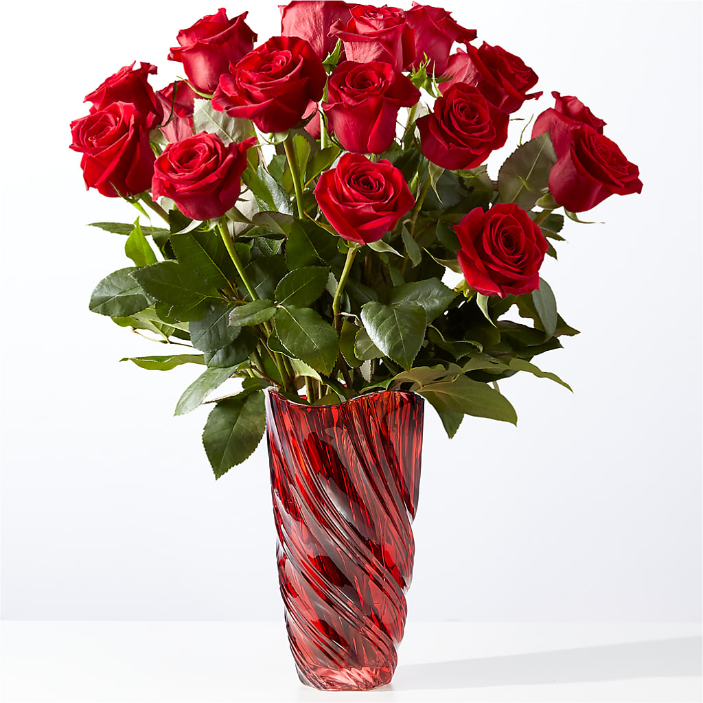 Classic Love Red Rose Bouquet with Luxe Swirl Vase – Hummelstown Flowers, Hummelstown PA