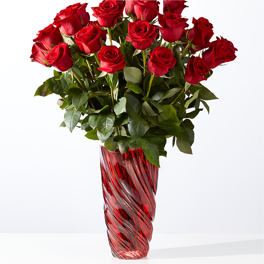 Classic Love Red Rose Bouquet with Luxe Swirl Vase – Hummelstown Flowers, Hummelstown PA