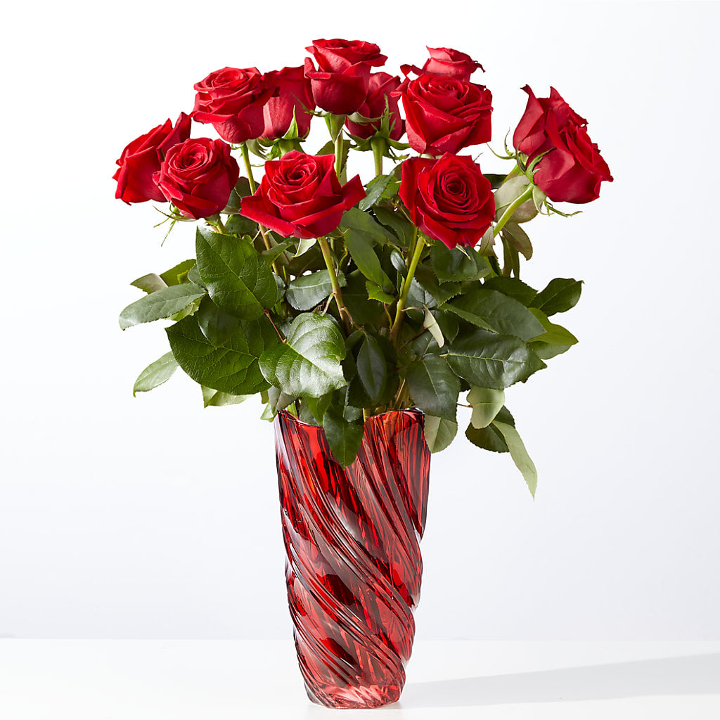 Classic Love Red Rose Bouquet with Luxe Swirl Vase – Hummelstown Flowers, Hummelstown PA