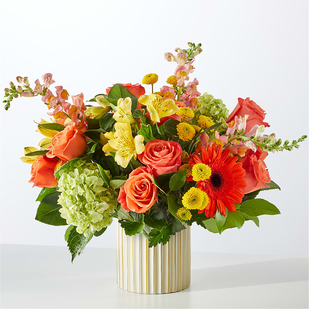 Autumn Sunshine Bouquet with Ivory Vase – Hummelstown Flowers, Hummelstown PA