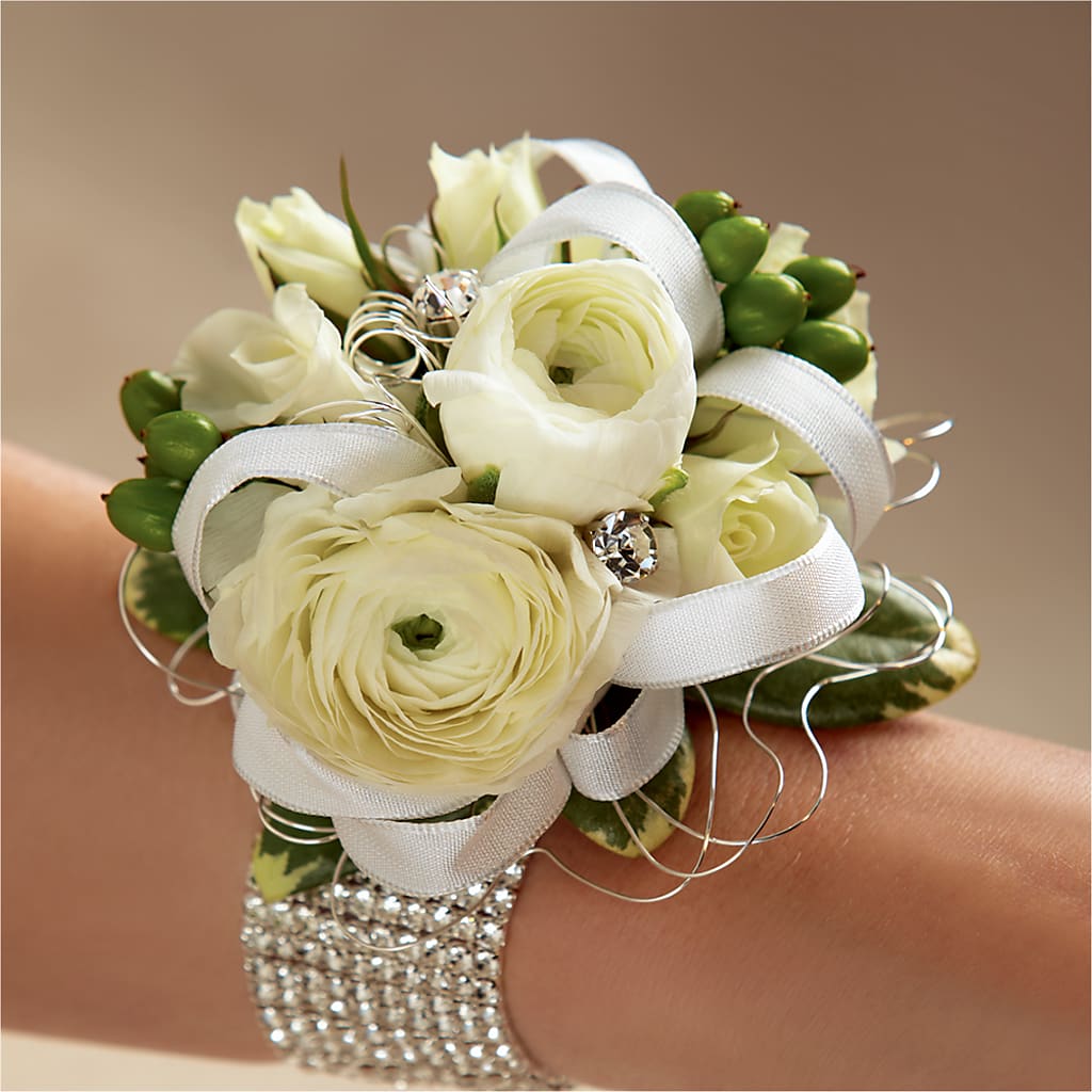 White Wedding Corsage – Hummelstown Flowers, Hummelstown PA