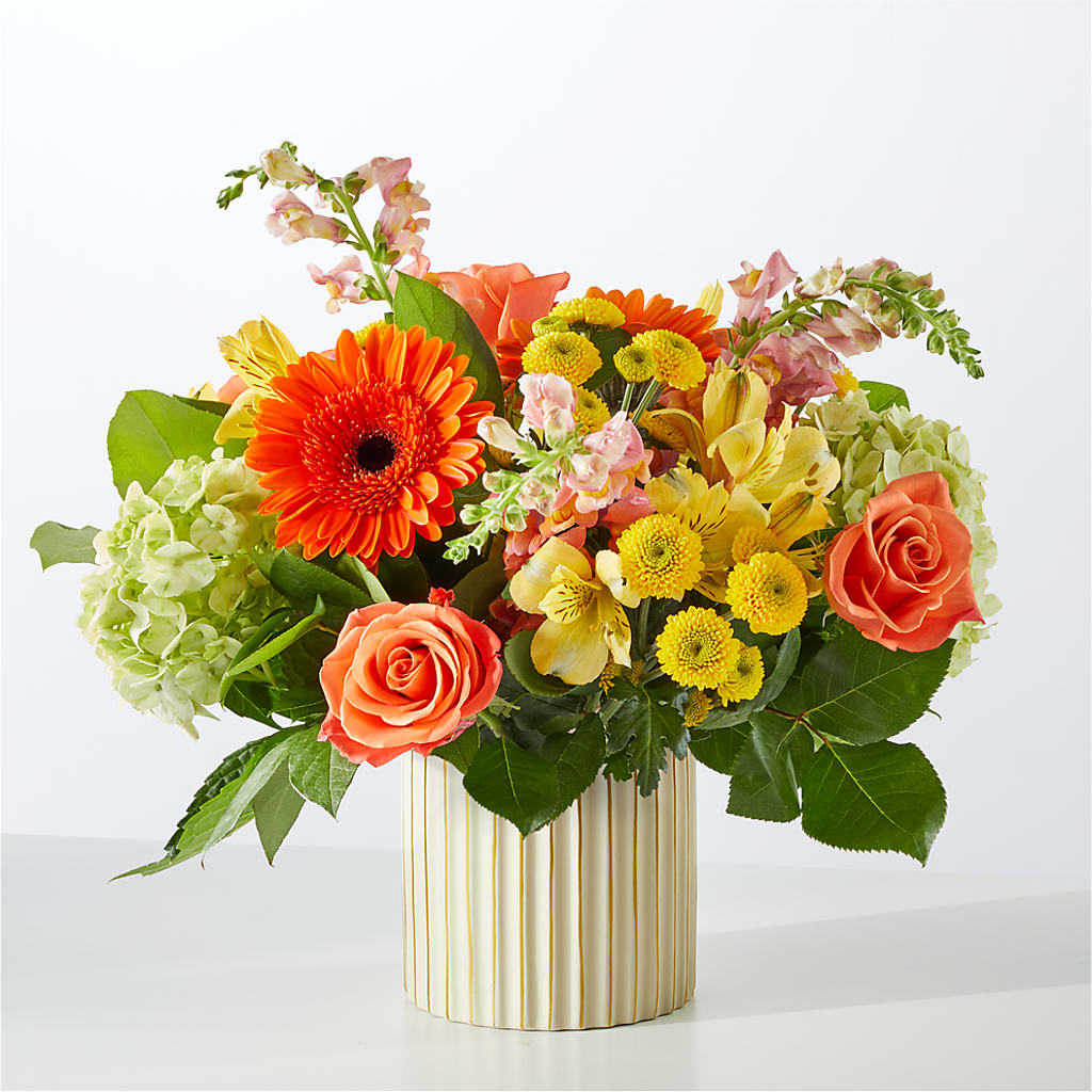Autumn Sunshine Bouquet with Ivory Vase –  Hummelstown Flowers, Hummelstown PA